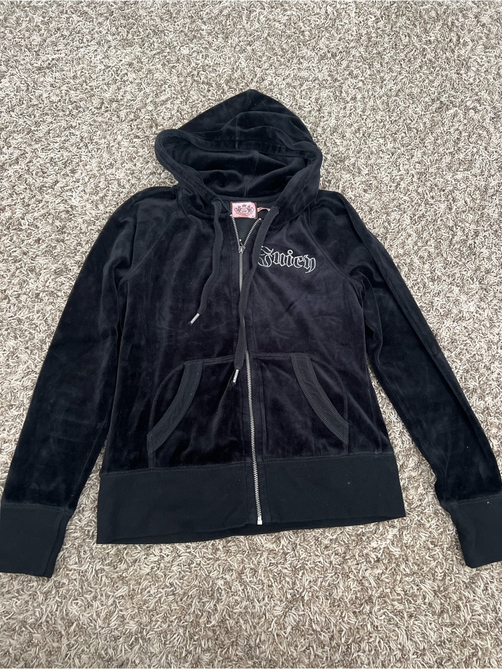 Juicy Couture Black Velour Zip Hoodie Jacket